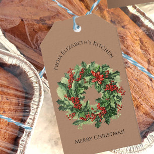 Pretty Christmas Wreath Food Gift Custom Name Tags