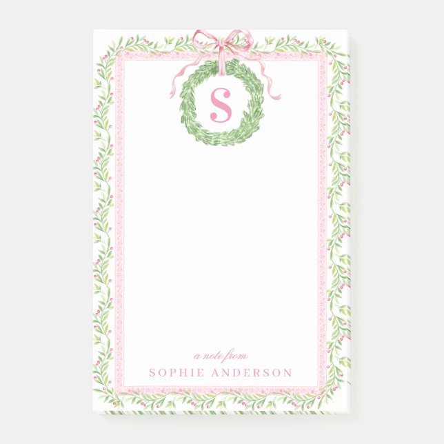 Pretty Christmas Wreath Monogram  Notes (Front)