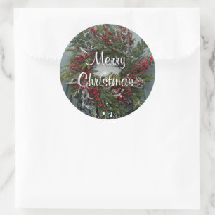 Pretty Christmas Wreath Red Berries Classic Round Sticker