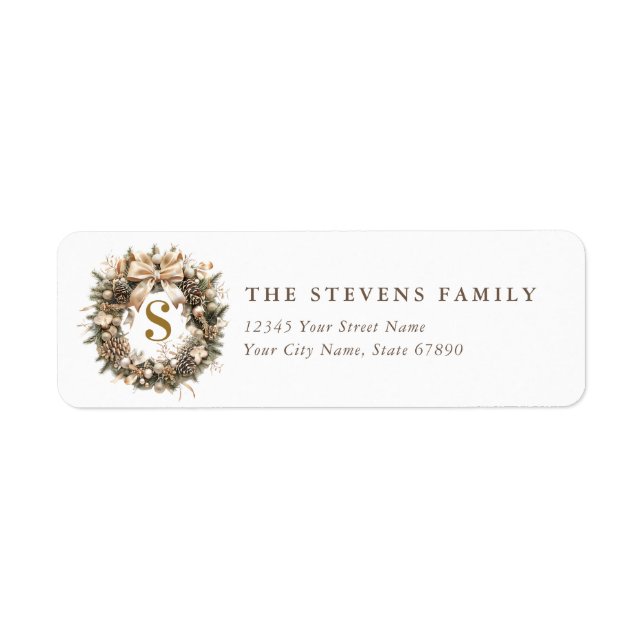 Pretty Christmas Wreath Return Address Labels (Front)