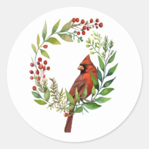 Pretty Classic Cardinal Red Bird Round Sticker