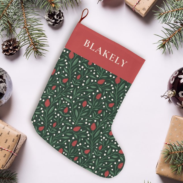 Pretty Classic Christmas Floral Personalised Large Christmas Stocking (Creator Uploaded)
