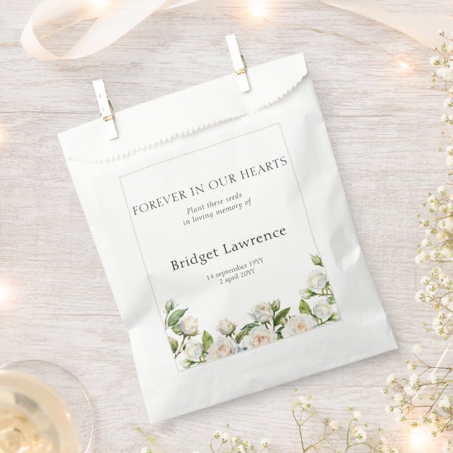 Pretty classic white roses funeral seed packet favour bags (Clipped)