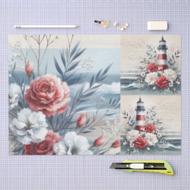Pretty Coastal Christmas Lighthouse Collage  Tissue Paper (Craft)
