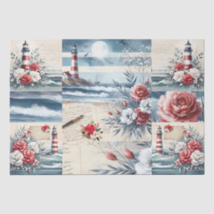Pretty Coastal Christmas Lighthouse Collage Tissue Paper