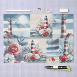 Pretty Coastal Christmas Lighthouse Collage  Tissue Paper