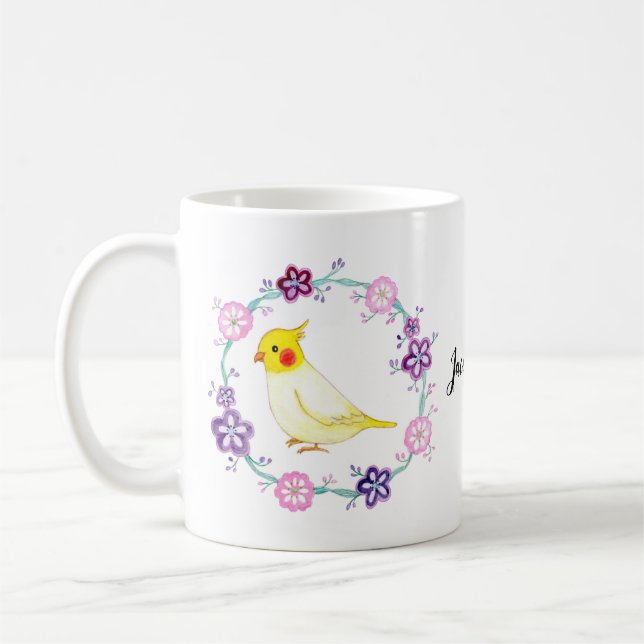 Pretty Cockatiel Custom Name Cute Cockatiel lutino Coffee Mug (Left)