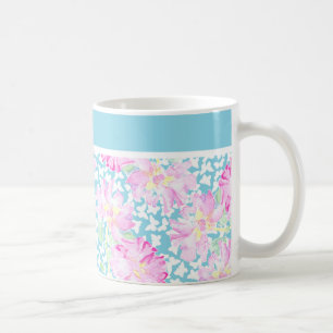 Pretty Coffee Mug, Pink Roses, White Butterflies Mug