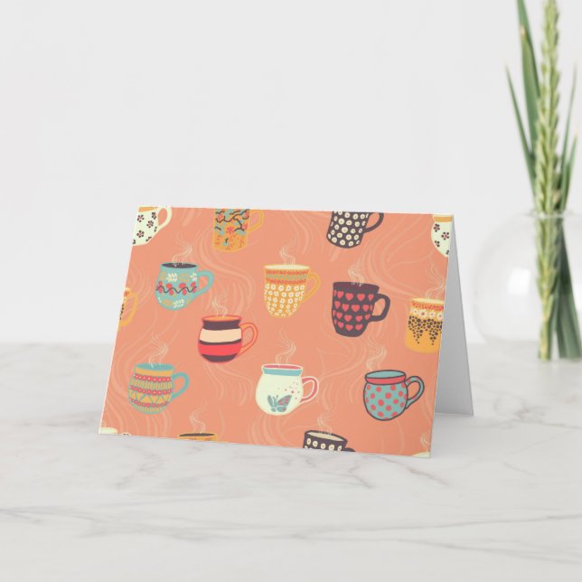 Pretty Coffee Tea Mugs Thank You Card (Front)