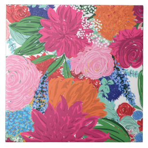 Pretty Colorful Big Flowers Hand Paint Design Tile