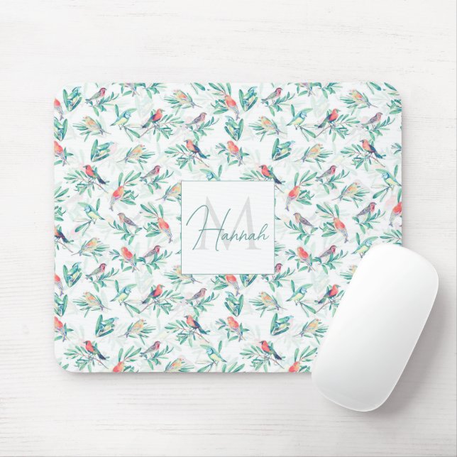 Pretty Colorful Birds Leaves Vintage White Design Mouse Mat (With Mouse)