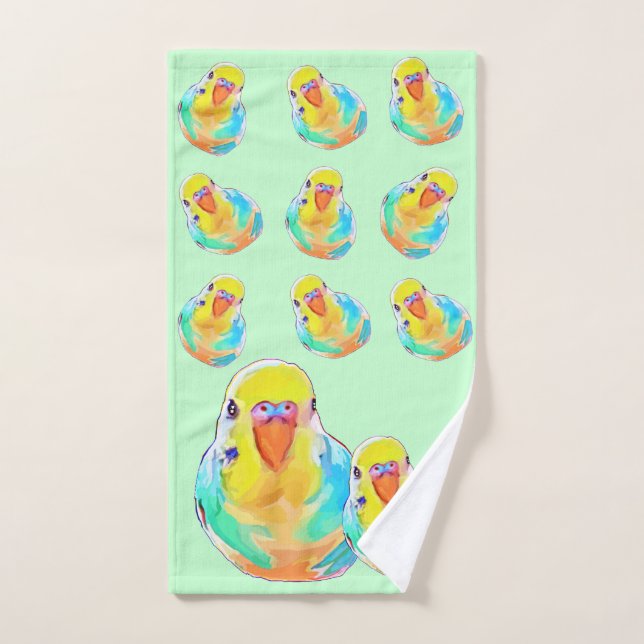Pretty Colorful Budgerigar Parakeet Bird Cute Hand Towel (Hand Towel)