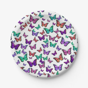 Pretty Colorful Butterflies Pattern Paper Plate