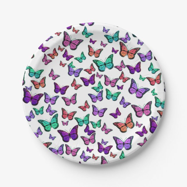 Pretty Colorful Butterflies Pattern Paper Plate (Front)