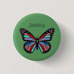 Pretty Colorful Butterfly on Green Personalised 3 Cm Round Badge