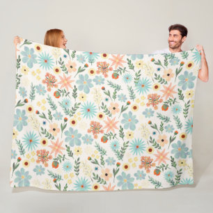 Pretty Colorful Ditsy Floral White Design Wrapping Fleece Blanket