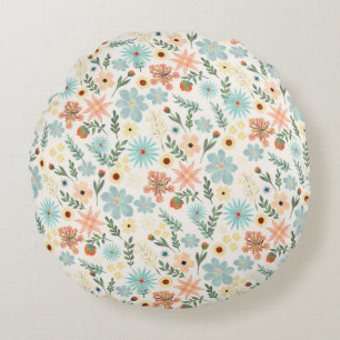 Pretty Colorful Ditsy Floral White Design Wrapping Round Cushion