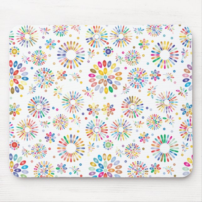 Pretty Colorful Flowers Circles Pattern on White Mouse Mat (Front)