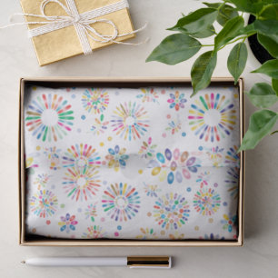 Pretty Colorful Flowers Circles Pattern on White Tissue Paper