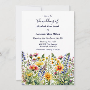 Pretty colorful garden of wildflowers wedding invitation
