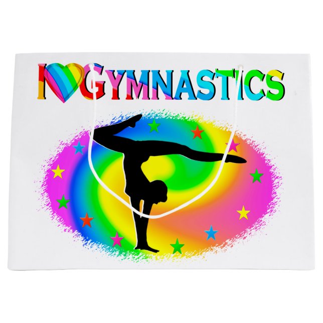 PRETTY COLORFUL I LOVE GYMNASTICS DESIGN LARGE GIFT BAG (Front)