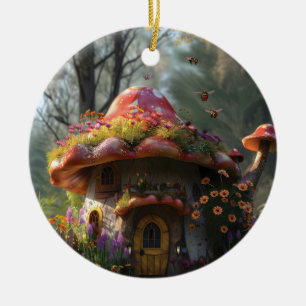 Pretty colorful mushroom house  ceramic tree decoration