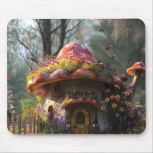 Pretty colorful mushroom house  mouse mat