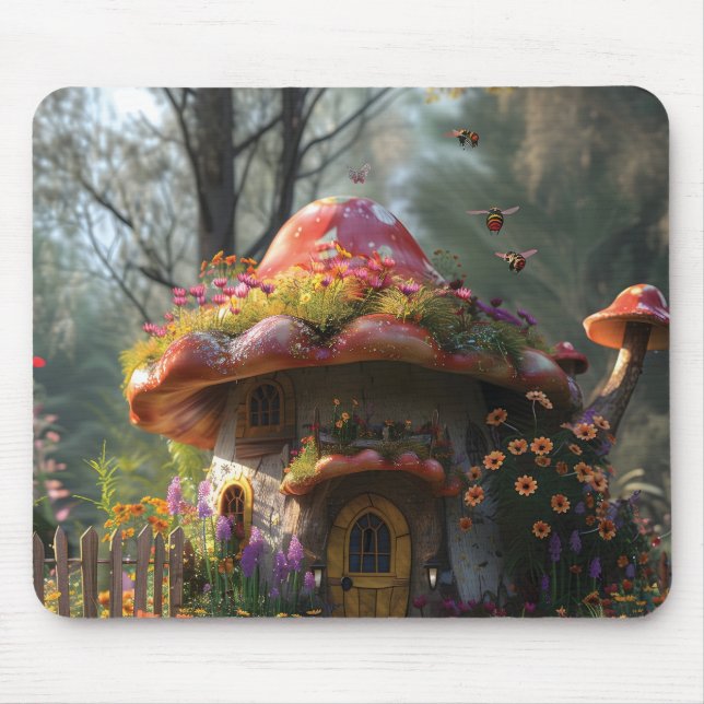Pretty colorful mushroom house  mouse mat (Front)