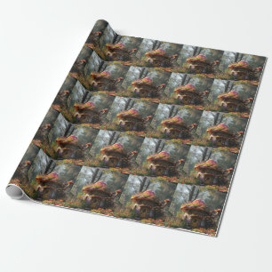 Pretty colorful mushroom house wrapping paper