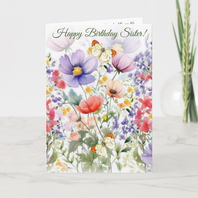 Pretty colorful Summer Flowers Sister Birthday Card (Front)