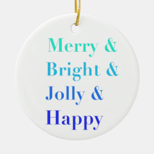 Pretty Colorful Typography Merry Bright Christmas Ceramic Tree Decoration
