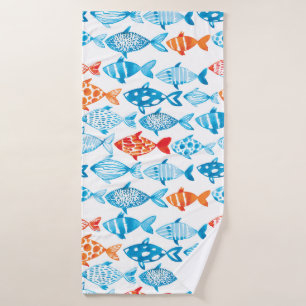 Pretty Coloured Fish Blue Red Bath Towel