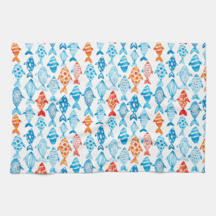 Pretty Coloured Fish Blue Red Tea Towel