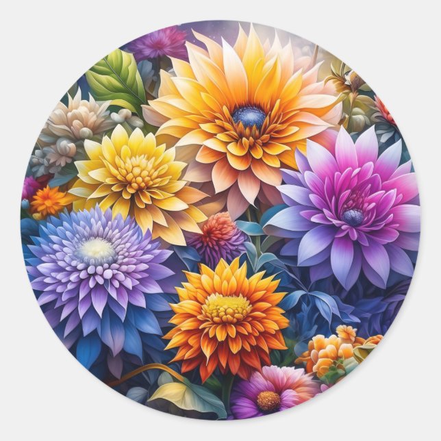 Pretty Colourful Ai Art Flowers  Classic Round Sticker (Front)