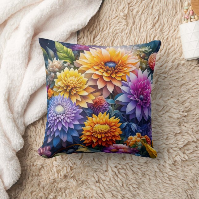 Pretty Colourful Ai Art Flowers  Cushion (Blanket)
