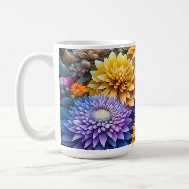 Pretty Colourful Ai Art Flowers Personalised Coffee Mug (Left)