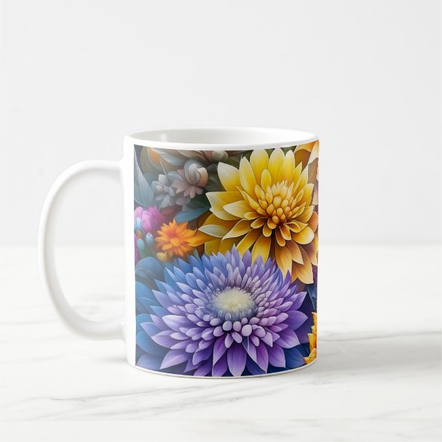 Pretty Colourful Ai Art Flowers Personalised Coffee Mug (Left)