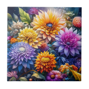 Pretty Colourful Ai Art Flowers  Tile