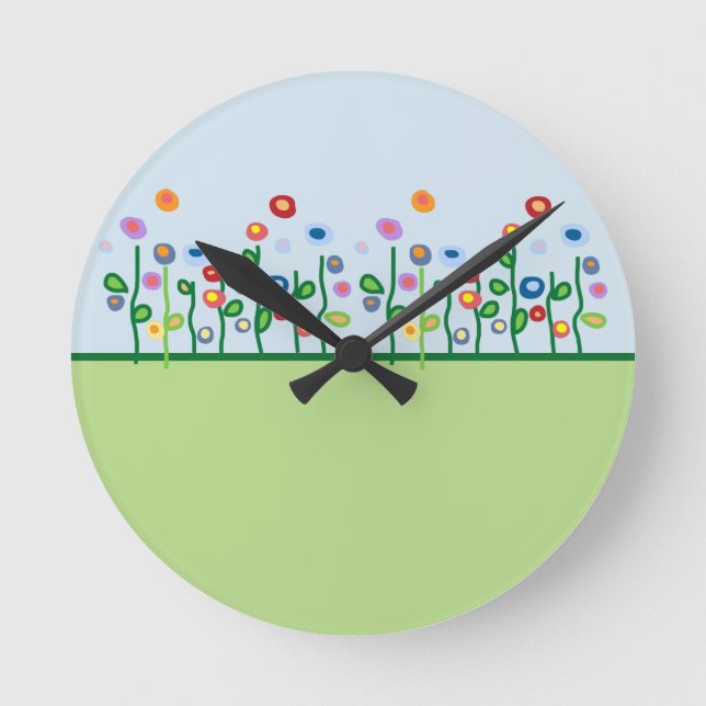 Pretty colourful arty flowers garden round clock (Front)