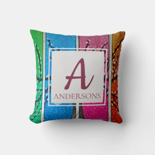 Pretty Colourful Blue Green Orange Pink   Monogram Cushion