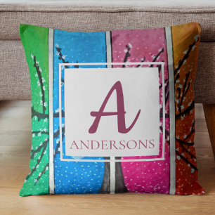 Pretty Colourful Blue Green Orange Pink Monogram Cushion
