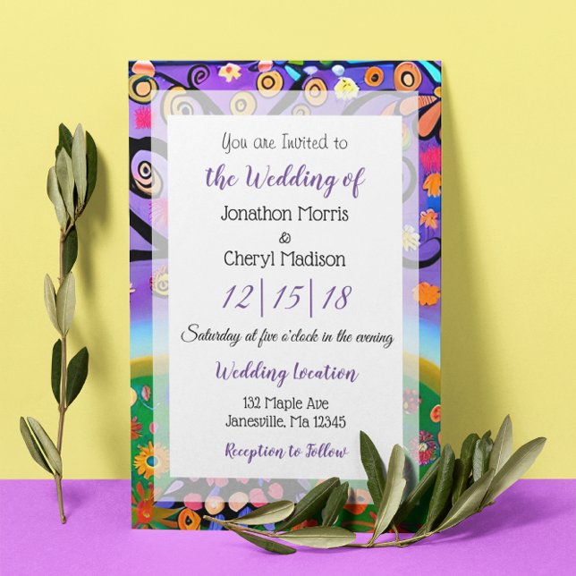 Pretty Colourful Boho Whimsical Tree Wedding Invitation (Creator Uploaded)