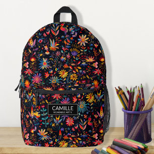 Pretty Colourful Botanical Art Midnight Name Custo Printed Backpack