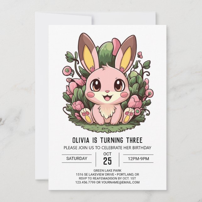 Pretty Colourful Bunny Digital Birthday Invitation (Front)