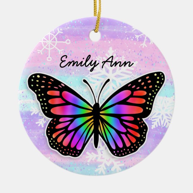 Pretty Colourful Butterfly Personalised Christmas  Ceramic Tree Decoration (Front)