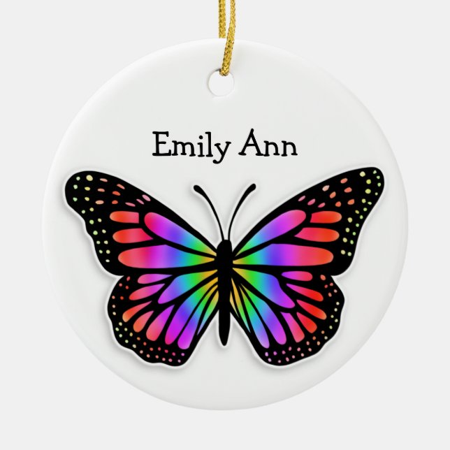 Pretty Colourful Butterfly Personalised Christmas Ceramic Tree Decoration (Front)