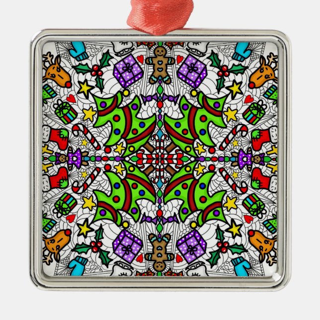 Pretty Colourful Christmas Mandala  Metal Tree Decoration (Front)