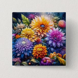 Pretty Colourful Digital Ai Art Flowers 15 Cm Square Badge