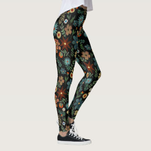 Pretty Colourful Ditsy Floral Black Design Leggings