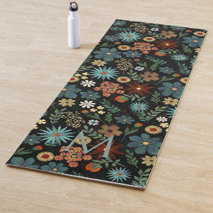 Pretty Colourful Ditsy Floral Black Design Yoga Mat